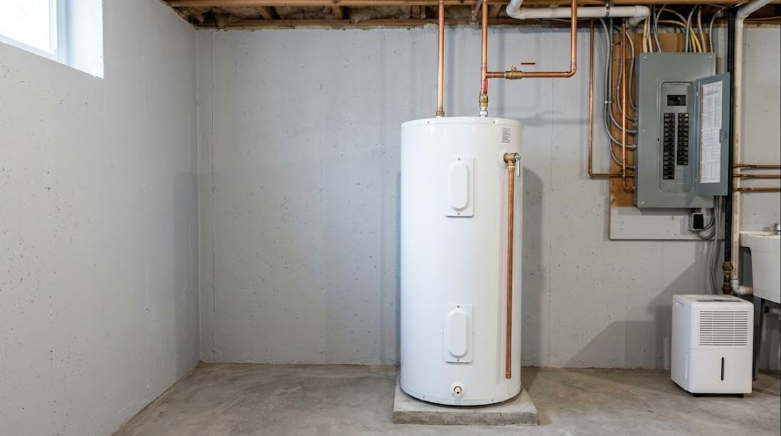 Chauffe-eau électrique dans le sous-sol d'une maison